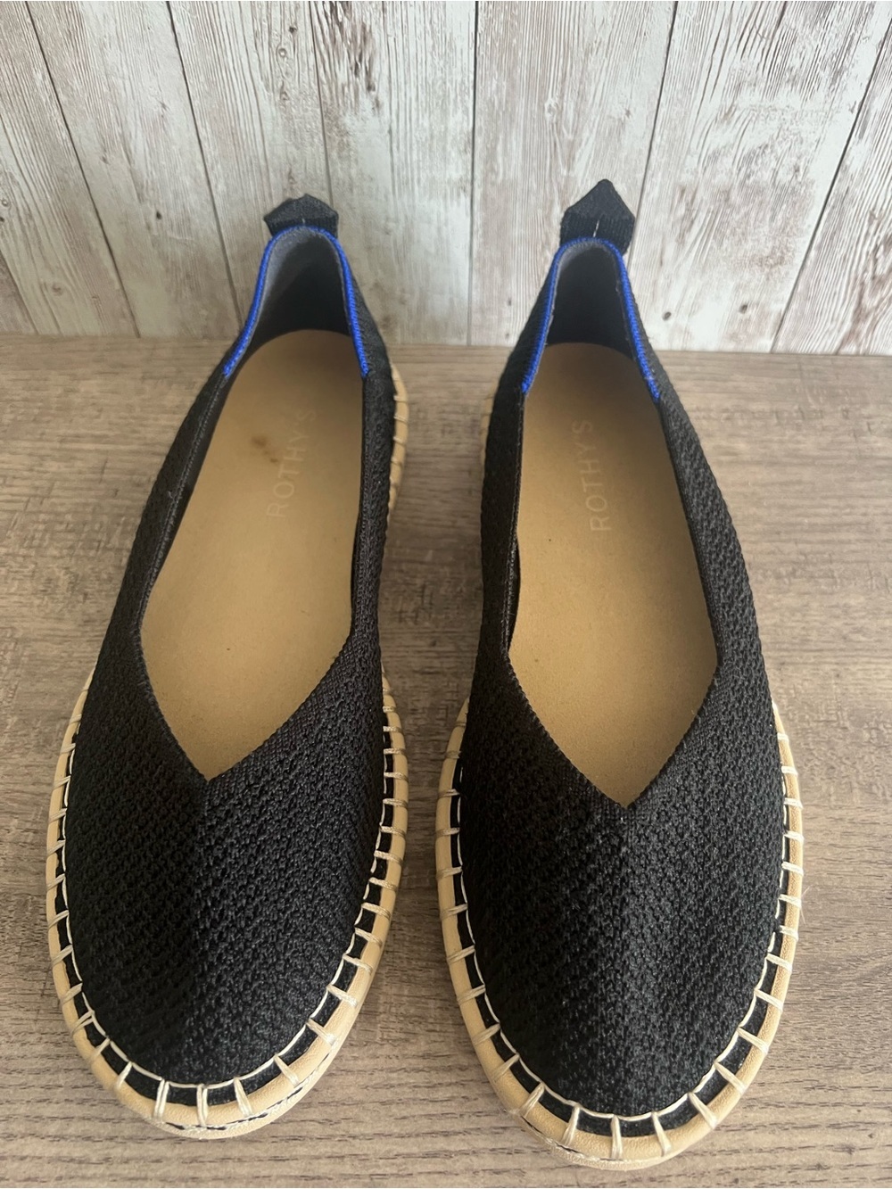 Rothy's Black Knit Espadrille Flats Woven Womens Size 7